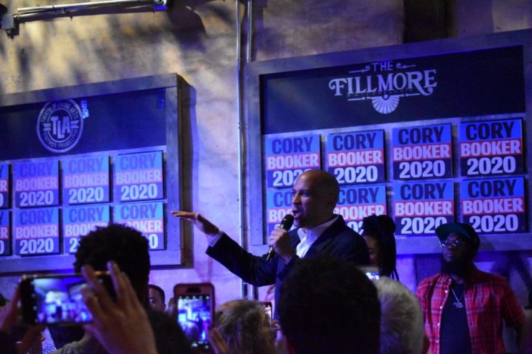 At the Fillmore, Cory Booker rails against gun violence, racial issues